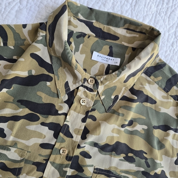 Equipment Silk Utility Button Front Camo Short Sleeve Shirt Dress - Picture 3 of 16